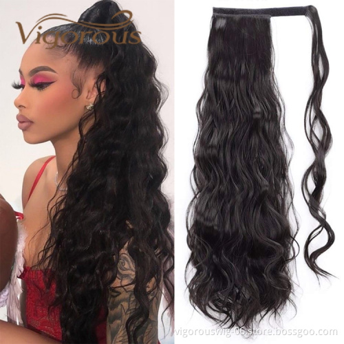 Free sample Hair Long Natural Wave Clip In Pony Tail Synthetic Heat Resistant Fiber Hair Extension Wrap Round Ponytail Hairpiece